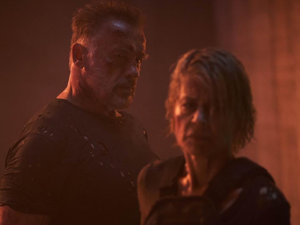 Arnold Schwarzenegger and Linda Hamilton in ‘Terminator: Dark Fate’ (Kerry Brown/Paramount/Kobal/Shutterstock)