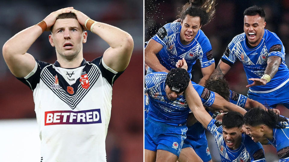 Samoa stunned England in golden point to become the first tier-two nation into a Rugby League World Cup final. Pic: Getty