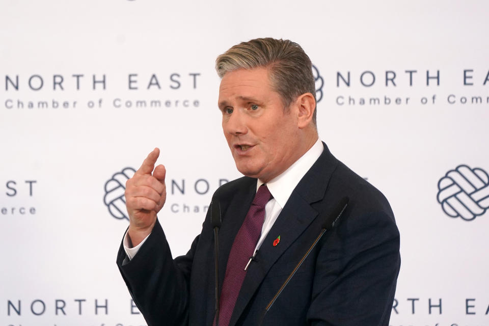 Labour Party leader Sir Keir Starmer delivers a a speech to the North East Chamber of Commerce at Wynard Hall in Stockton on Tees. Picture date: Friday November 3, 2023. (Photo by Owen Humphreys/PA Images via Getty Images)