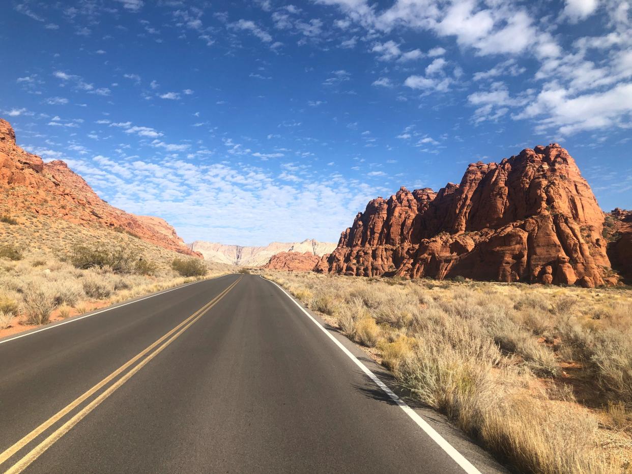 A typically stunning blue-sky landscape just past the entrance to St. George's Snow Canyon State Park.