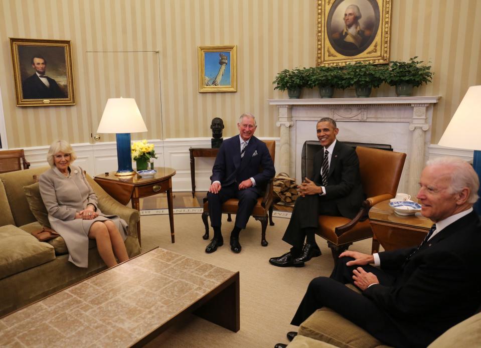 President Joe Biden called King Charles III to send condolences for the death of the queen. Here's a photo of Biden, then Vice President, and Charles, then Prince Charles in the Oval Office in 2015.