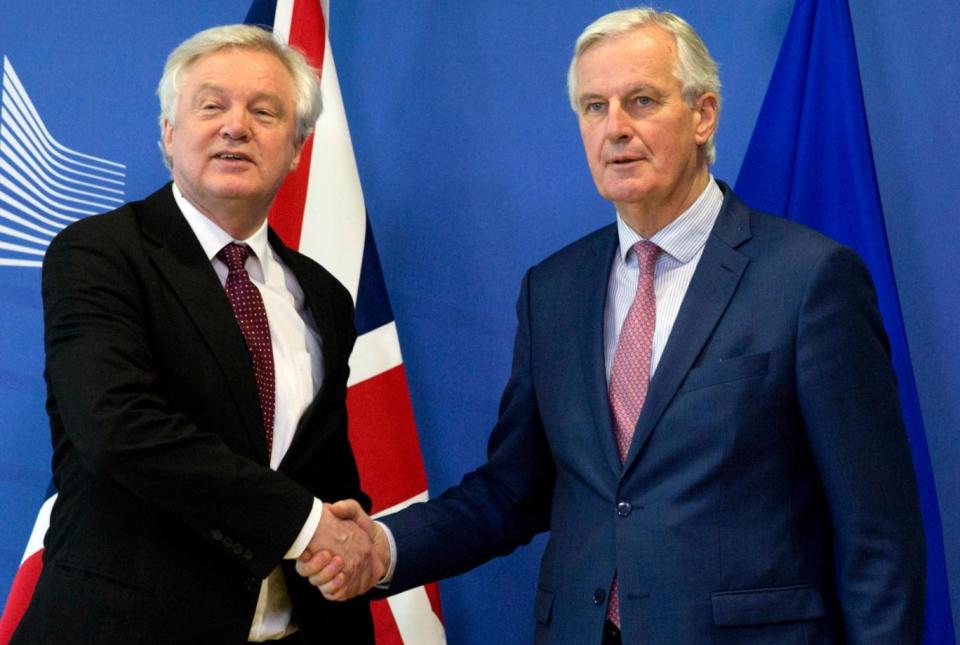 Brexit secretary David Davis and EU chief negotiator Michel Barnier (AP)