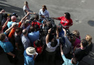 LONDON, ENGLAND - AUGUST 01: Sanya Richards-Ross speaks to the media during team USA training for athletics on Day 5 of the London 2012 Olympic Games on August 1, 2012 in London, England. (Photo by Streeter Lecka/Getty Images)