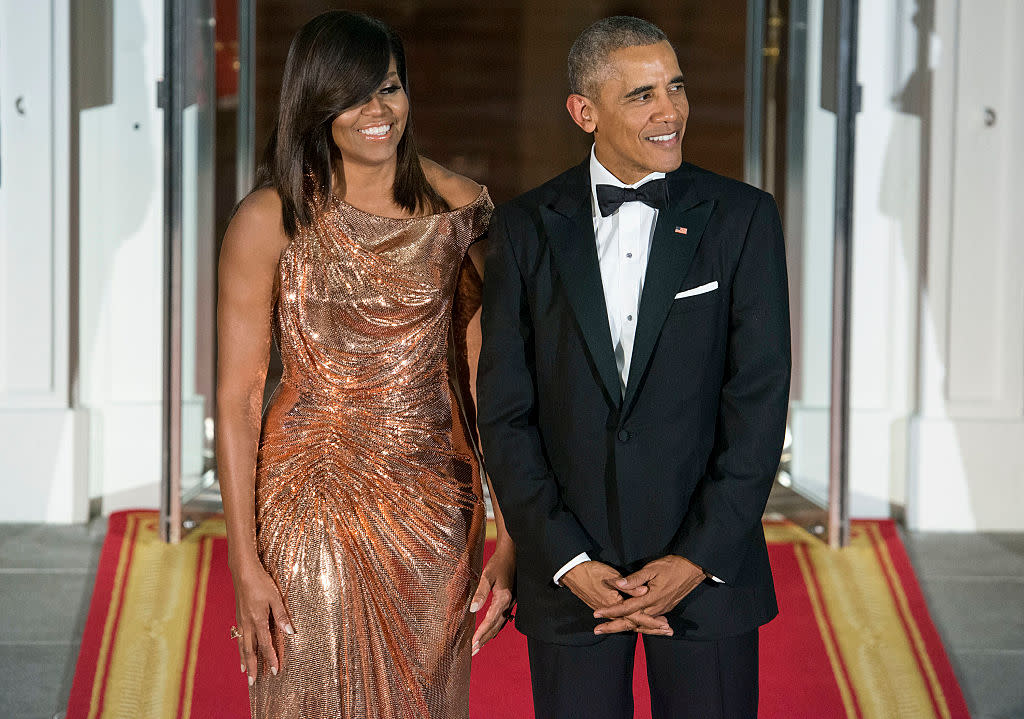 Michelle Obama wore a chainmail Versace gown at her last state dinner as FLOTUS and the internet could not deal