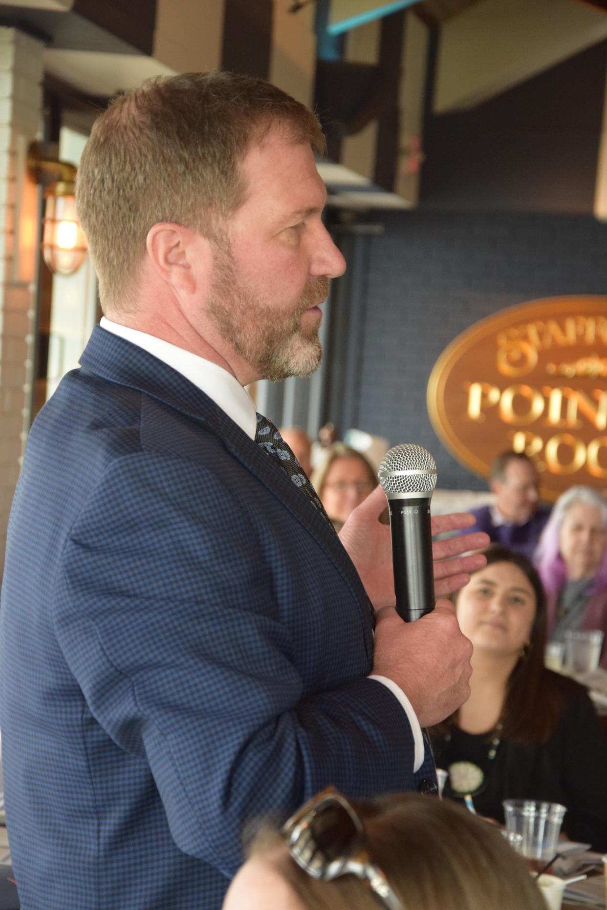 Gar Atchison, CEO and president of McLaren Northern Michigan, speaks during the 2024 State of the Community at Stanford Pier on March 14, 2024.
