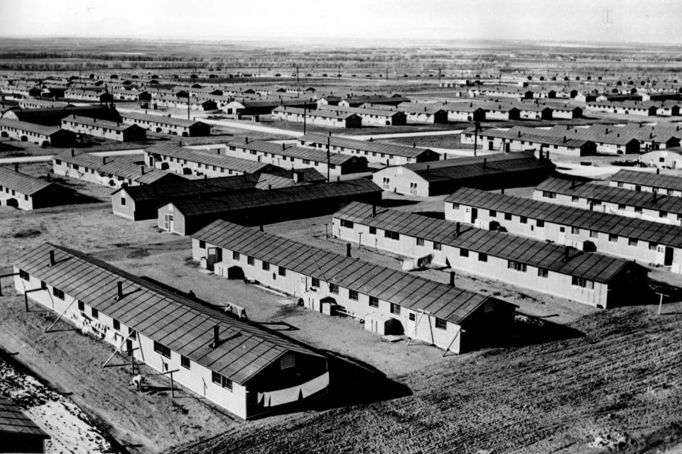 These are the housing barracks, built by the U.S. Army Engineer Corps, at the Camp Amache detention center in Colorado where Japanese Americans were housed, shown on June 21, 1943.