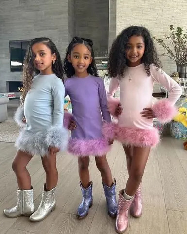 <p>Kim Kardashian/Instagram</p> From left: Dream Kardashian, Chicago West and True Thompson on Easter