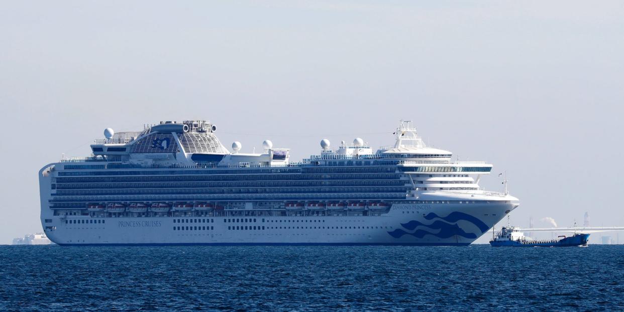 Cruise ship Diamond Princess is seen anchored off the Yokohama Port, after ten people on the cruise liner have tested positive for coronavirus in Yokohama