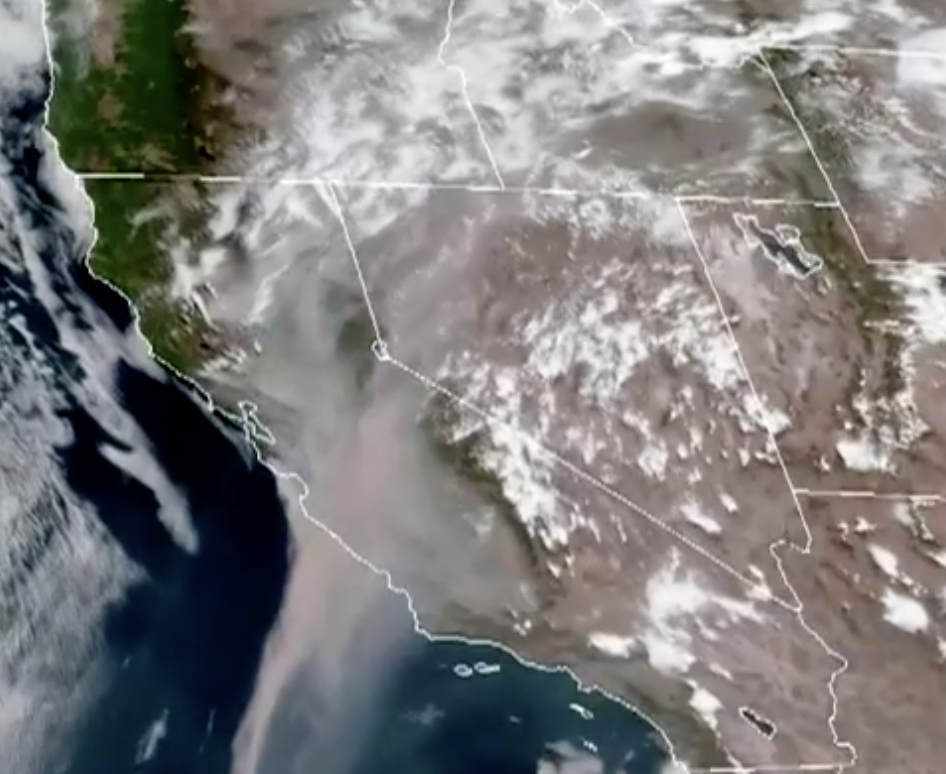 Smoke from the California wildfires is seen from space.