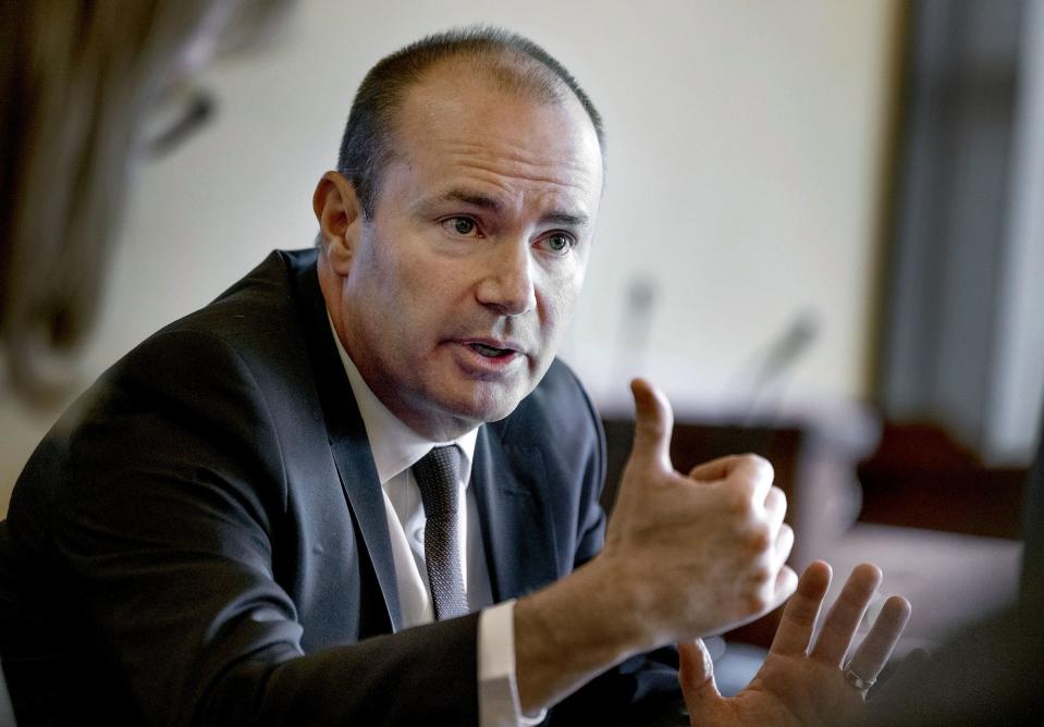 U.S. Sen. Mike Lee speaks to Senate Democrats at the Capitol in Salt Lake City on Wednesday, Feb. 21, 2024. | Laura Seitz, Deseret News