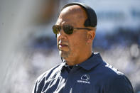 Penn State head coach James Franklin watches during the second half of an NCAA college football game against Central Michigan, Saturday, Sept. 24, 2022, in State College, Pa. (AP Photo/Barry Reeger)