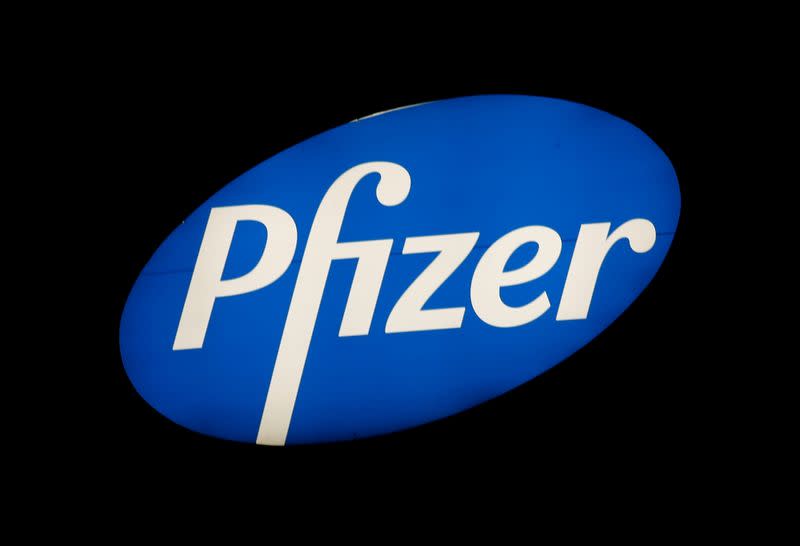 FILE PHOTO: Logo of U.S. pharmaceutical corporation Pfizer Inc. is seen in Zurich