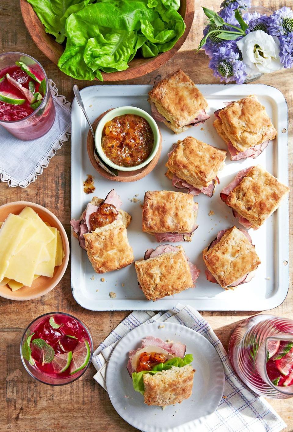 22) Ham Biscuit Sandwiches With Apricot Mustard