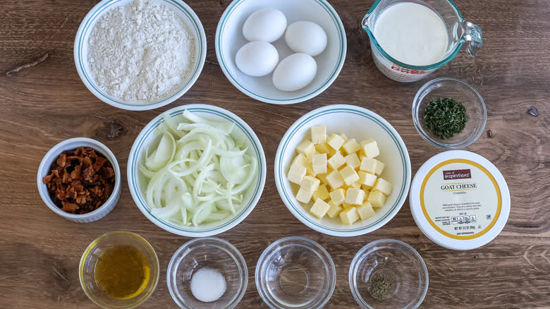 bacon, onion, and goat cheese quiche ingredients