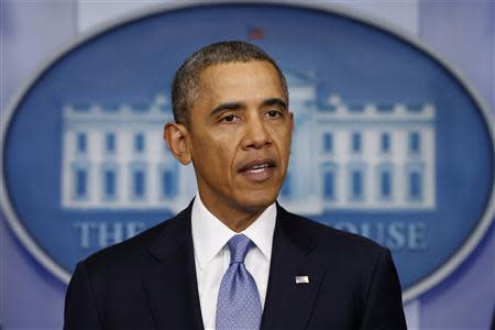 U.S. President Barack Obama speaks about the crisis in Ukraine from the White House in Washington March 17, 2014. REUTERS/Kevin Lamarque