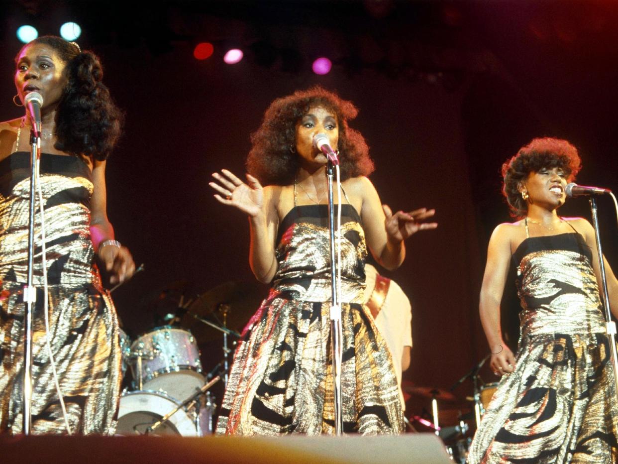 Pamela Hutchinson (right) performs alongside her sisters as part of The Emotions in 1979 (Rex Features)