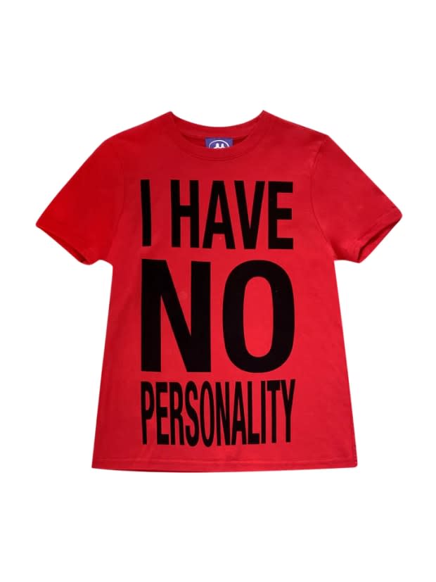 <p>Mowalola I Have No Personality Tee, £80, <a href="https://www.mowalola.com/collections/tees/products/i-have-no-personality-red-baby-fit" rel="nofollow noopener" target="_blank" data-ylk="slk:available here;elm:context_link;itc:0;sec:content-canvas" class="link ">available here</a> (sizes XS-XL)</p>