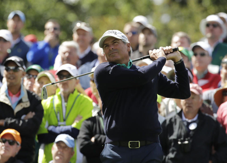 Fred Couples watches his drive on the sixth hole during the first round for the Masters golf tournament Thursday, April 6, 2017, in Augusta, Ga. (AP Photo/Charlie Riedel)