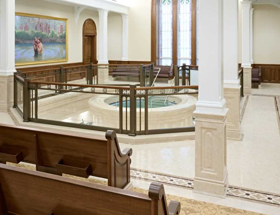 An undated photo of the interior of the Taylorsville Utah Temple. The Church of Jesus Christ of Latter-day Saints announced that public tours of the Taylorsville Utah Temple would begin on Saturday, April 13, 2024, and continue through May 18, 2024. 