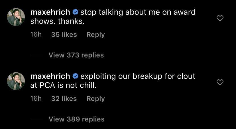 Max Ehrich Comments