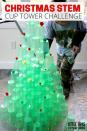 <p>Grab some green plastic cups and pom poms for a crafty game that comes together in seconds. Challenge players to stack the cups high enough to look like a Christmas tree without knocking over the whole thing. The most towering fir wins the day. Save the cups to use again later, for a "green" game. </p><p><em><a href="http://littlebinsforlittlehands.com/christmas-cup-tower-stem-challenge-tree/" rel="nofollow noopener" target="_blank" data-ylk="slk:Get the tutorial at Little Bins for Little Hands »;elm:context_link;itc:0;sec:content-canvas" class="link ">Get the tutorial at Little Bins for Little Hands »</a></em><br></p>