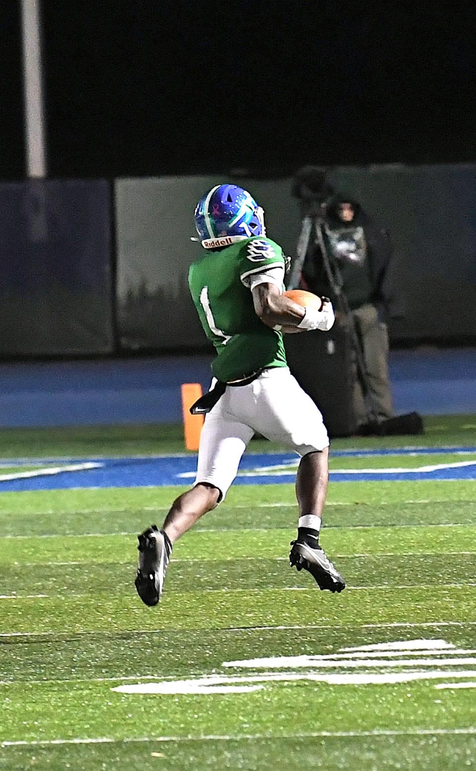 Donmiel Rogers returns a blocked La Salle field goal attempt for a Winton Woods touchdown in OHSAA Division II, round one, playoff football at Winton Woods High School, Oct. 27, 2023.