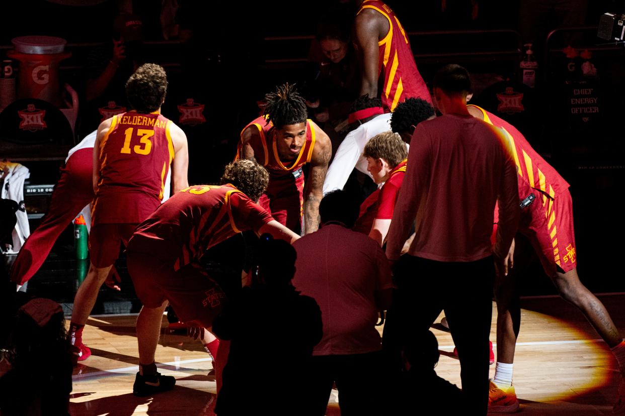 Iowa State Cyclones guard Keshon Gilbert (10) is introduced before the first half against the Houston Cougars at T-Mobile Center. ISU takes on Illinois in the Sweet 16 on Thursday.