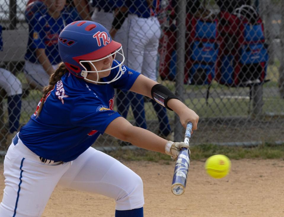 Toms River Hailey Craddock tries to lay down a bunt. Toms River Girls Little League Softball defeats Holbrook 2-0 in District 18 tournament in Jackson on June 20, 2023. 