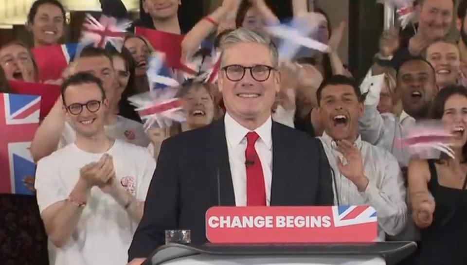 Keir Starmer celebrates victory (Sky)