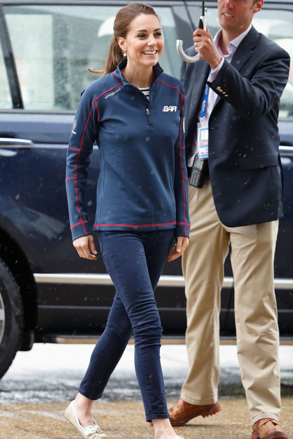 <p><em>July 26, 2015 —</em> Kate wore a practical pair of Sebago Bala boat shoes with <a href="https://shop.nordstrom.com/s/sts-blue-ellie-high-waist-jeggings-north-alexis/5271407/lite" rel="nofollow noopener" target="_blank" data-ylk="slk:skinny jeans;elm:context_link;itc:0;sec:content-canvas" class="link ">skinny jeans</a> and an athletic pullover to the America's Cup World Series in Portsmouth, England.</p>