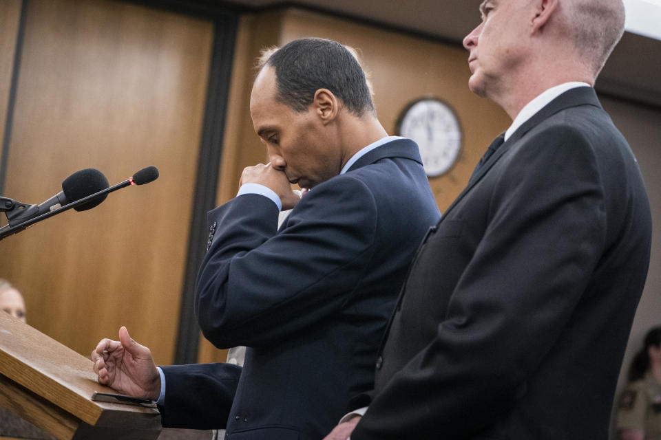 Former Minneapolis police officer Mohamed Noor reads a statement in Hennepin County District Court in Minneapolis Friday, June 7, 2019, before being sentenced by Judge Kathryn Quaintance in the fatal shooting of Justine Ruszczyk Damond. (Leila Navidi/Star Tribune via AP, Pool)