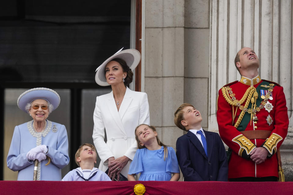 Queen Elizabeth and her family during Trooping the Colour. - Credit: AP