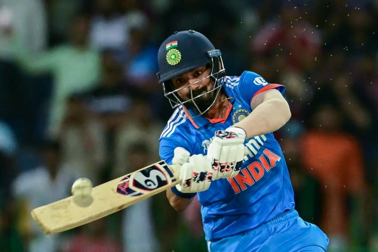 KL Rahul plays a shot on his way to an unbeaten 111 as India reached 356-2 in the Asia Cup Super Four match against Pakistan in Colombo (Ishara S. KODIKARA)