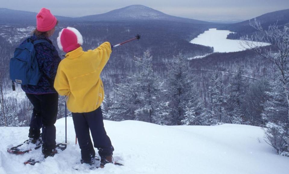 Snowshoes walkers in Vermont, US