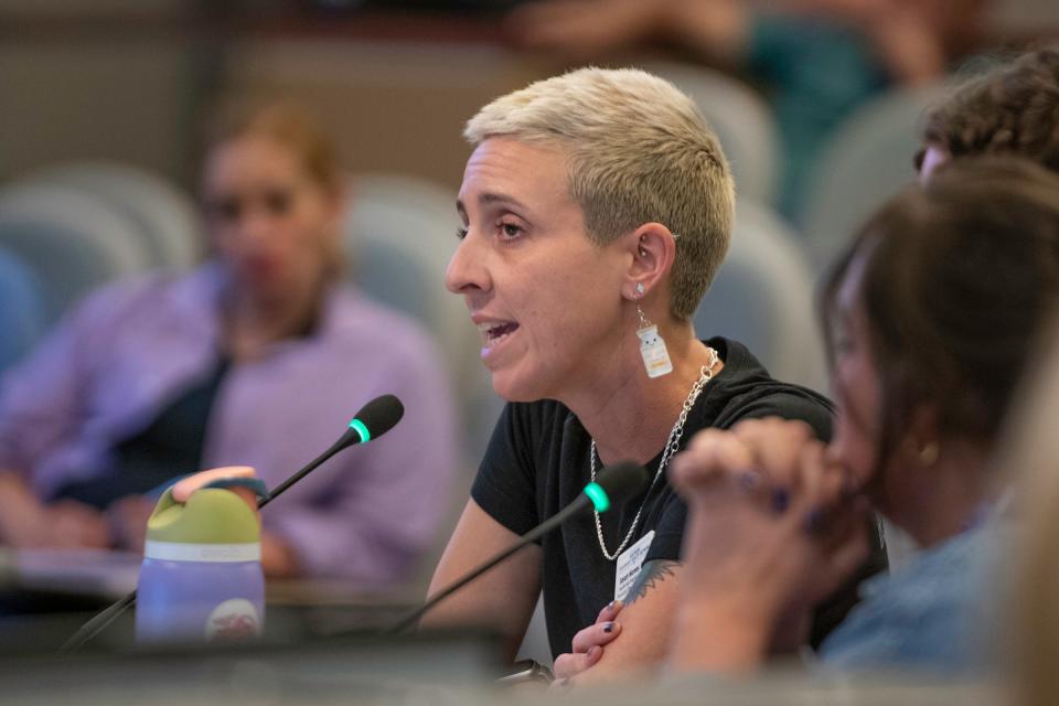 Access Point Pueblo Health Hub Manager Sarah Money speaks against a proposed ban on needle exchanges during a Pueblo City Council meeting on Monday, May 13, 2024.