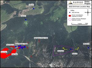 Ootsa Property 2022 Drill Hole Location Map showing the Blackjack Target.