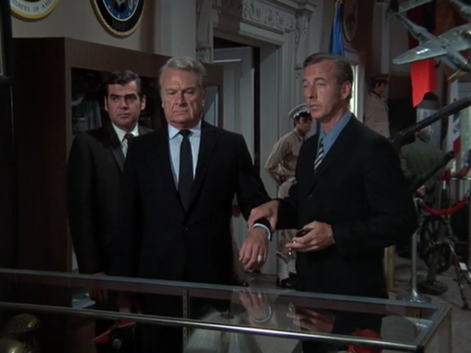 Fall River native and actor Glen Vernon, right, portrays a Los Angeles police officer preparing to slap the cuffs on murderer Eddie Albert in the "Columbo" episode "Dead Weight."