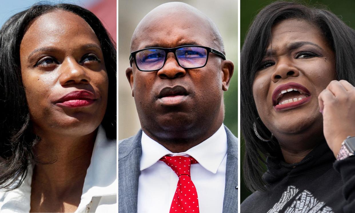 <span>Summer Lee, Jamaal Bowman and Cori Bush.</span><span>Composite: Reuters/Getty images</span>