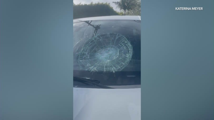 Katerina Meyer shared an image of the smashed windshield of her Porsche Cayenne SUV.