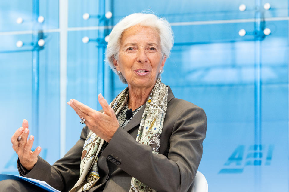 WASHINGTON, DC, UNITED STATES - 2019/06/05: International Monetary Fund Managing Director Christine Lagarde speaks at the American Enterprise Institute in Washington, DC. (Photo by Michael Brochstein/SOPA Images/LightRocket via Getty Images)