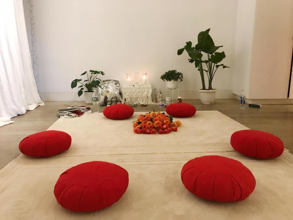 Participants sat in a semi circle to learn about the feminine nature of the moon (Emily Shugerman)