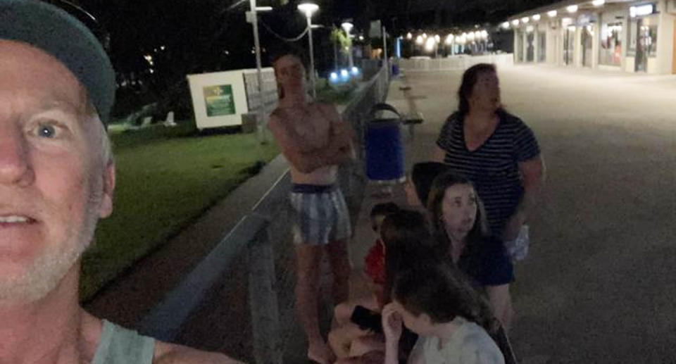 One family pictured outside in the middle of the night during the quake. Source: Facebook/ Danny Phegan