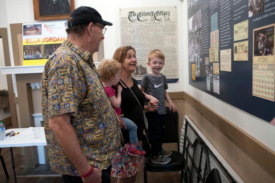 Kammy and George Young take their grandkids Houston and Margaret Brabham on a tour of the Ella Jordan House on Monday, March 6, 2023.