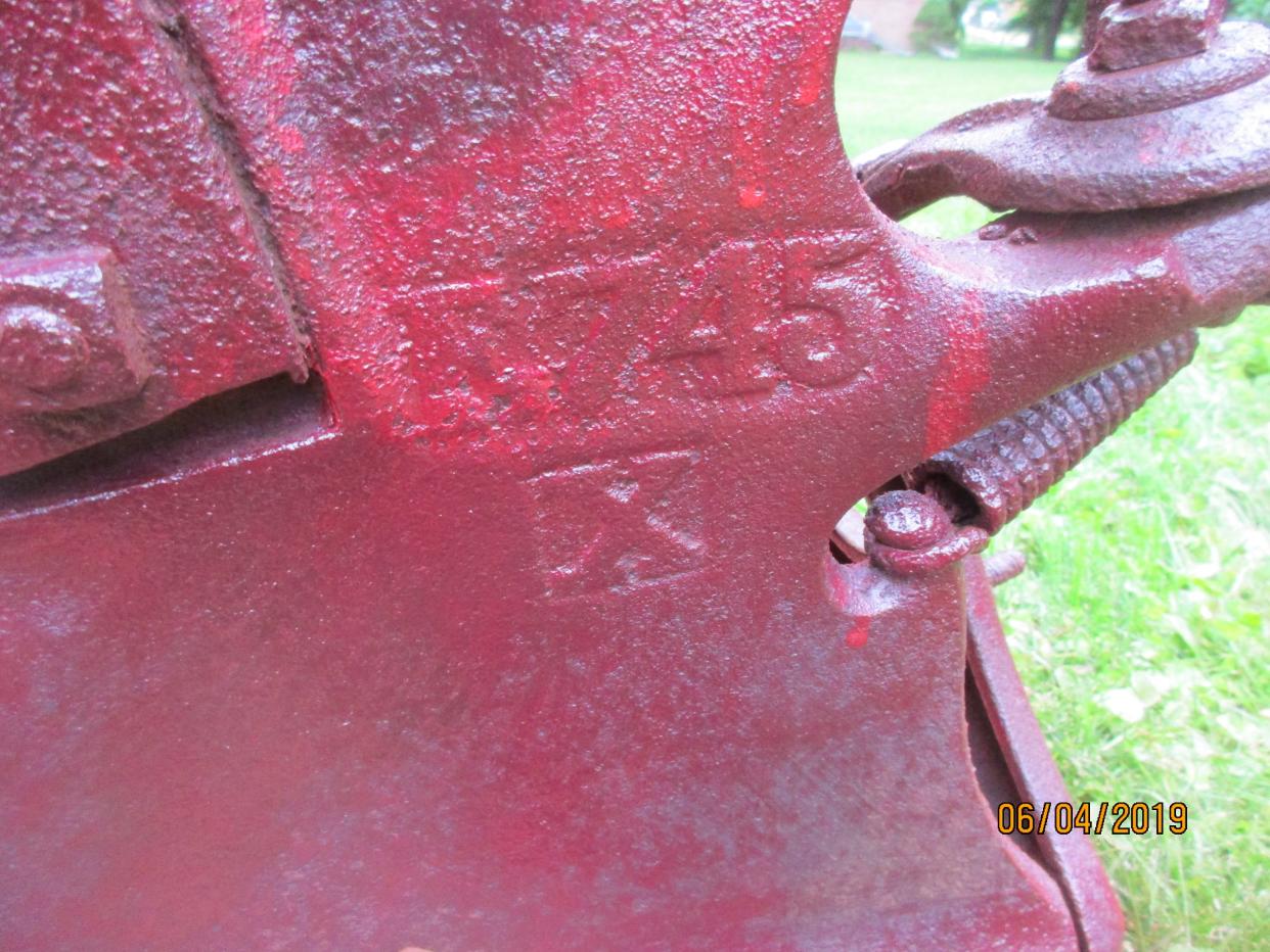 Although the plow in the yard of Kraig Ossler of Louisville is not marked "B&G" as is a horse-drawn plow discovered in Pennsylvania several months ago, it appears to be similar. The Ohio plow carries what might be a serial number.