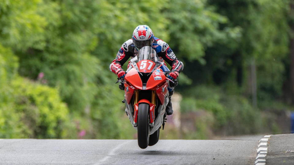 Racer Rennie Scaysbrook competing in the 2023 Isle of Man TT.