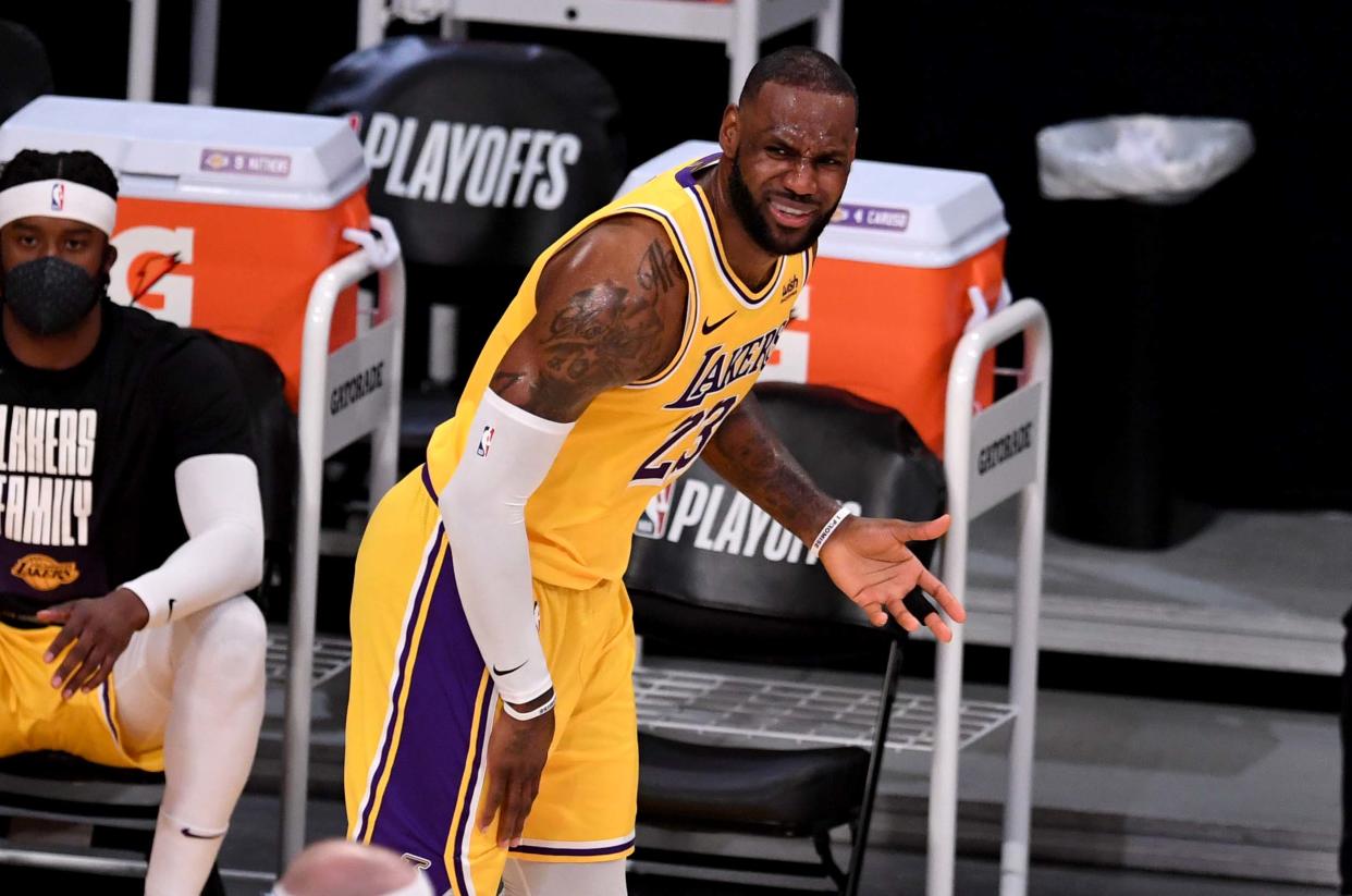 LeBron James hears — and dismisses — the criticism of the Lakers' offseason moves. (Keith Birmingham/MediaNews Group/Pasadena Star-News via Getty Images)