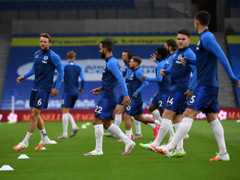 Brighton players warm up before kick-off: 2020 Pool