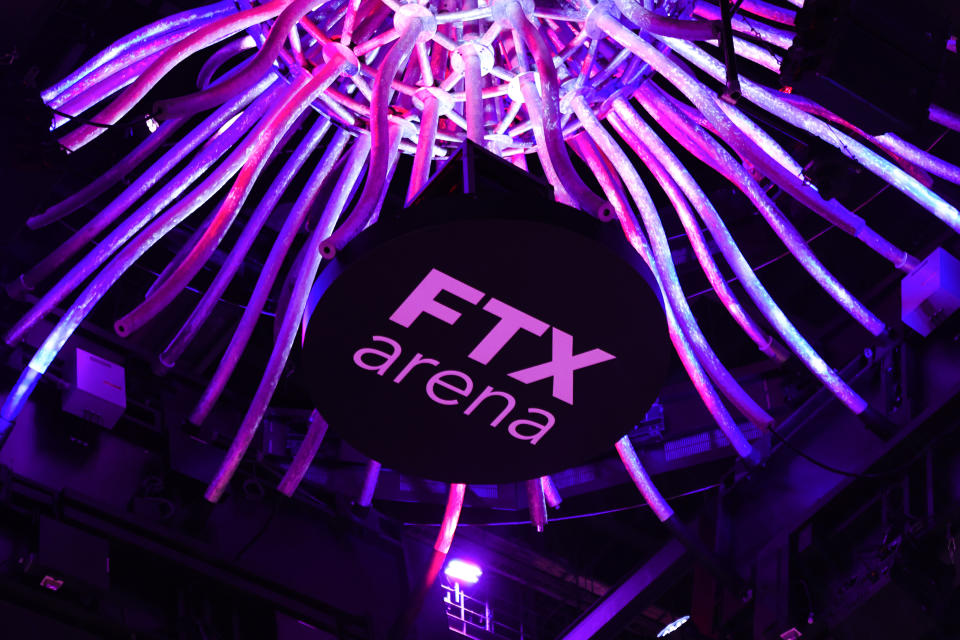 MIAMI, FLORIDA - JANUARY 12: The FTX arena sign is seen prior to a game between the Milwaukee Bucks and Miami Heat at Miami-Dade Arena on January 12, 2023 in Miami, Florida. NOTE TO USER: User expressly acknowledges and agrees that, by downloading and or using this photograph, User is consenting to the terms and conditions of the Getty Images License Agreement. (Photo by Megan Briggs/Getty Images)