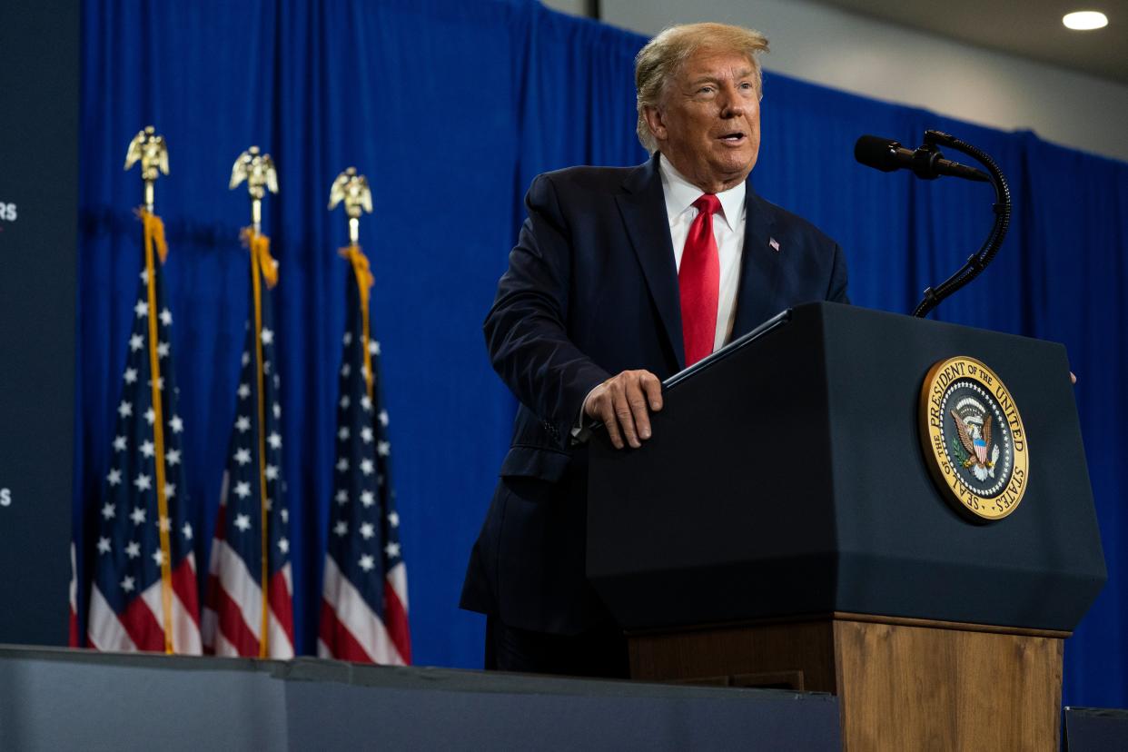 President Donald Trump, here in  Fort Myers, egged on a crowd in Ocala that chanted for Hunter Biden to be locked up.  Fla. (AP Photo/Evan Vucci) (AP)