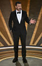 The Oscars host did not hold back in referring to the infamous 2022 slap incident between Will and Chris. “We want you to feel safe. And most importantly, we want me to feel safe,” Jimmy jokingly said, before referring to Will’s lengthy speech at last year’s ceremony. “If anyone in this theatre commits an act of violence at any point during the show, you will be awarded the Oscar for Best Actor and permitted to give a nineteen-minute-long speech.”